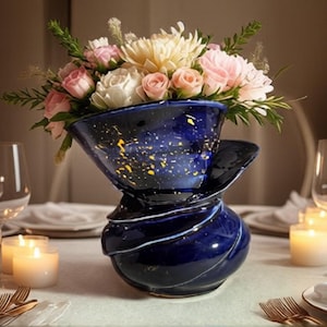Royal Blue Swirl Porcelain Vase | Handmade Wheel Thrown Art Pottery