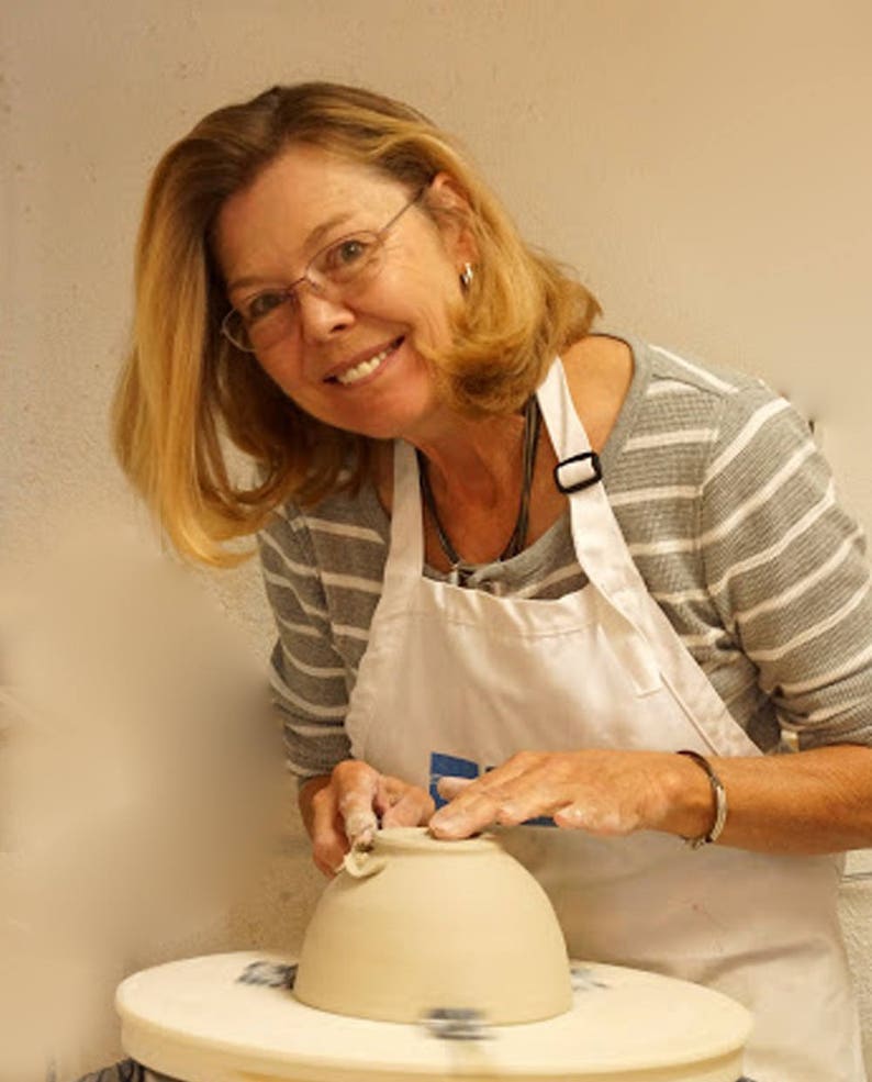 Handmade Pottery Mixing Bowl with Bunny Rabbit. Ceramic Batter Bowl with Handle and Spout. image 5