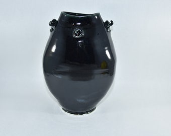 Porcelain Vase in Black Glaze. Stunning Handmade Pottery.