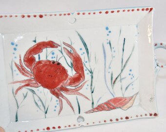 Cheese Lover Tray with Crab Design. Square Plate or Platter for Sushi, Tapas, Side Dishes