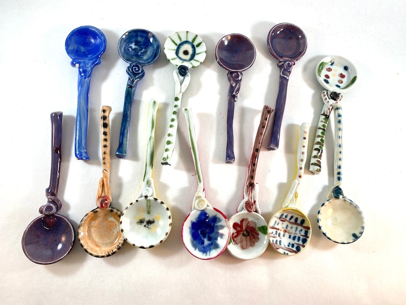 Colorful Small Ceramic Spoons. Handmade Pottery Ceramic Teaspoon, sugar spoon, salt spoon, coffee spoon image 4