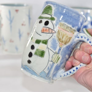 Extra Large Modern Handmade Mug with Snowman. 20 Ounces Handmade Pottery Coffee Cup. Beer Mug. image 4