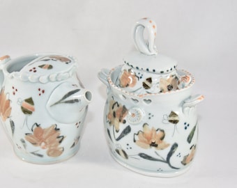 Save the Bees Sugar Bowl and Creamer Set. Pottery Jar + Spoon, 9th Anniversary Gift, Creamer Pitcher