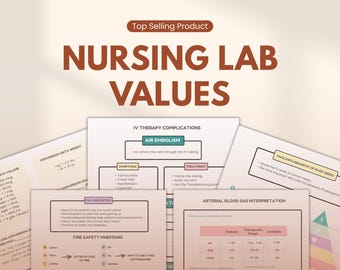 Resumo de Valores Laboratoriais de Enfermagem | Guia de Estudo NCLEX de 6 Páginas em PDF | Mnemônicos e Referência Rápida para Laboratório | Download Digital para Impressão