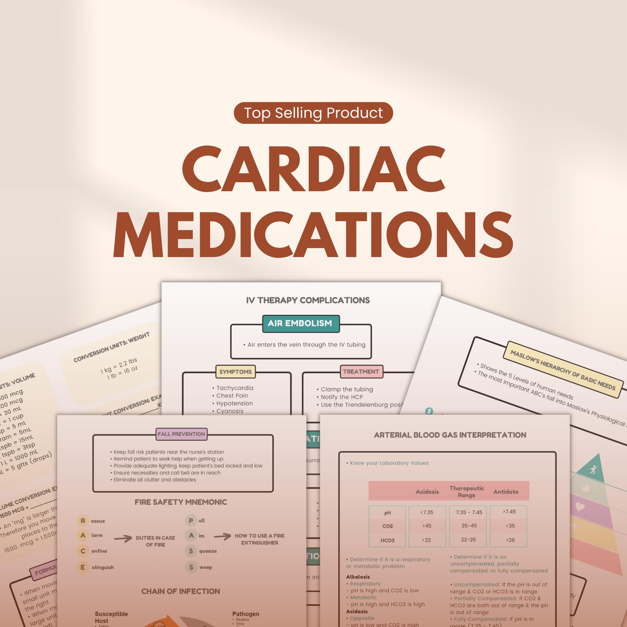 Cardiac Medications Study Guide | NCLEX Nursing Pharmacology Notes PDF ...