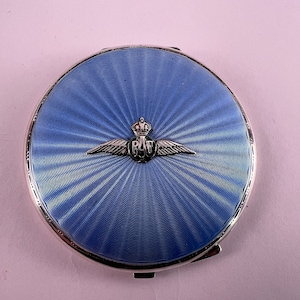 RAF Powder Compact Silver And Guilloche Enamel Hallmarked For Turner & Simpson 1939 image 1