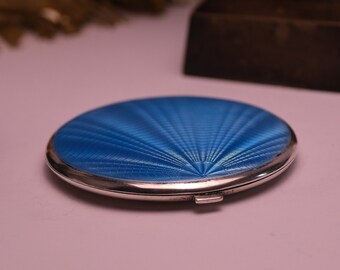 Antique Silver And Guilloche Enamel Powder Compact ~ Hallmarked Beddoes & Co 1938 - Art Deco Period