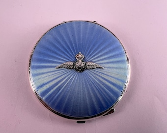 RAF Powder Compact - Silver And Guilloche Enamel - Hallmarked For Turner & Simpson 1939