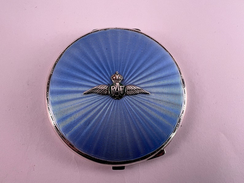 RAF Powder Compact Silver And Guilloche Enamel Hallmarked For Turner & Simpson 1939 image 1