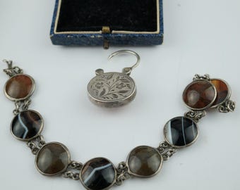 Victorian Agate Bracelet: Antique Sterling Silver, c1880