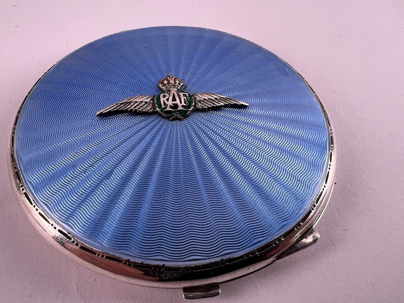 RAF Powder Compact Silver And Guilloche Enamel Hallmarked For Turner & Simpson 1939 image 3