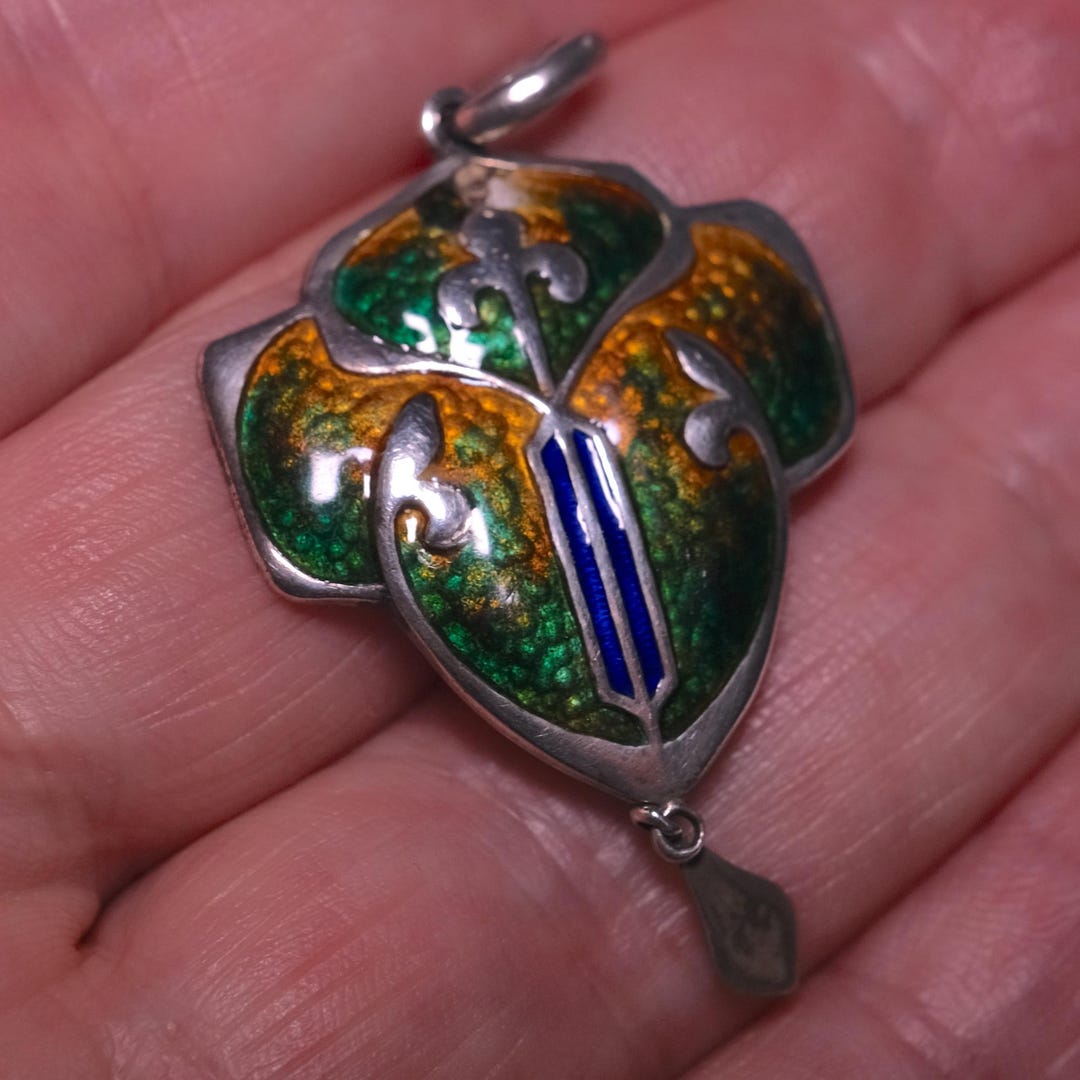 Art Nouveau Silver Enamel Pendant Necklace Birmingham 1909 - Etsy