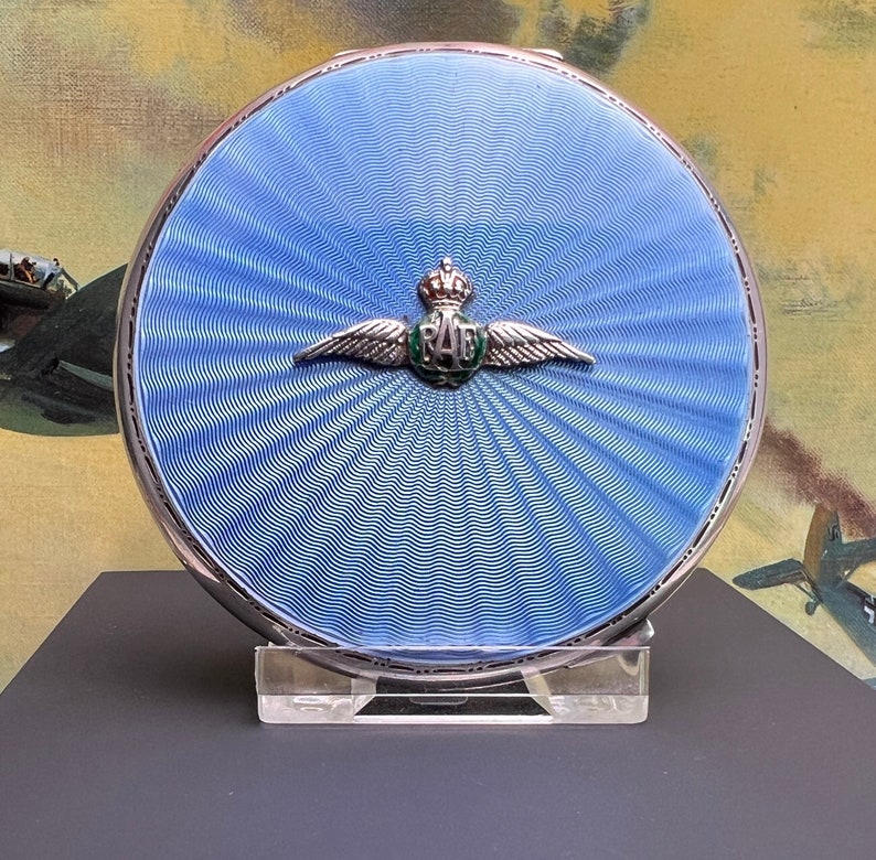 RAF Powder Compact Silver And Guilloche Enamel Hallmarked For Turner & Simpson 1939 image 2