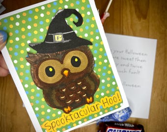 Halloween Card: Owl Witch Hat Greeting (A2)