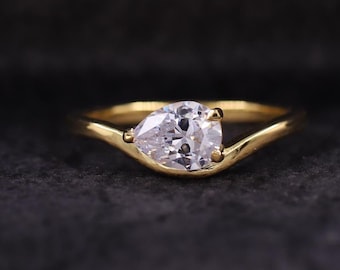 Birne Labor gewachsen Floating Ring 14K Gold, Birne geschnitten Lab Diamant Verlobungsring Ost West Einzigartige Seitliche Birnenform Ring, Geburtstagsgeschenk für sie