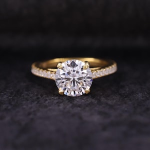 Round Brilliant Cut Lab Grown Diamond Solitaire Ring, 14k Yellow Gold 6 Prong Engagement Ring, Excellent Cut Lab Diamond, Gift for Wife