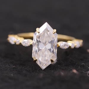 Elongated Hexagon Cut Moissanite Wedding Anniversary Gift Ring Dainty Bridal Wedding Ring Custom Ring For All Occasion Birthday Gift for Her