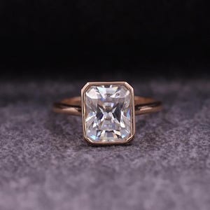 Radiant Cut Lab Grown Engagement Ring Radiant Solitaire Ring 14K Solid Rose Gold Bezel Diamond Ring Lab Created Diamond Promise Ring for Her