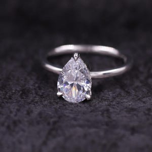 Pear Cut Diamond Ring, IGI Certified E color VVS2 Clarity Pear Cut Lab Grown Diamond Solitaire Engagement Ring 14k White Gold Birthday Gift