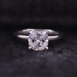 Solitaire Cushion Lab Diamond Engagement Ring, Cushion Cut Lab Grown Diamond Wedding Ring, Diamond Basket Ring for Women, Certified Diamond