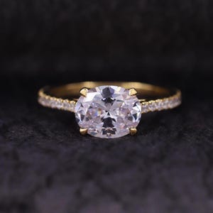 Oval Cut Lab Grown Engagement Ring, East West Prong Setting Anniversary Ring, Solitaire Wedding Ring, Promise Ring For Her, Birthday Gift