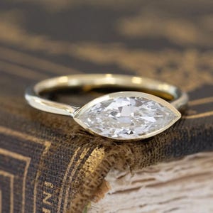 2 Ct Marquise Cut Moissanite Engagement Ring, Bezel Set Ring, 10K Solid Gold Wedding Ring, Anniversary Gift, Promise Ring, Mother&#39;s Day Gift