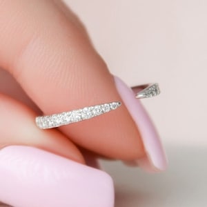2mm Colorless Round Moissanite Open Gap Engagement Ring, Half Eternity Wedding Band, Matching Band, Minimalist Collection Best Gift for Wife
