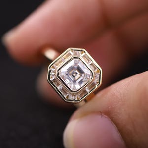 Asscher Cut Ring, 1 CT Asscher Cut Moissanite Engagement Ring, Bezel Set Anniversary Gift Ring, Stackable Proposal Ring, Gift for Girlfriend