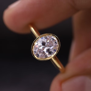 2CT Oval Cut Moissanite Engagement Ring, Bezel Set Moissanite Solitaire Ring, Promise Anniversary Ring For Women, Yellow Gold Wedding Ring