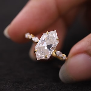 Elongated Hexagon Cut Moissanite Wedding Anniversary Gift Ring Dainty Bridal Wedding Ring Custom Ring For All Occasion Birthday Gift for Her