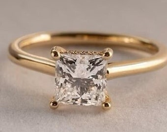 Thin 1.50 CT Moissanite Engagement Ring, Princess Cut Solitaire Ring, Princess Cut Promise Ring, Gold Promise Ring, Dainty Mother'sDay Gift.