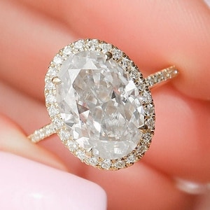 2.5 CT Oval Moissanite Ring With Halo And Diamond On Prong With Pave Eternity Engagement Ring for Her, Promise Ring, Birthday Gift for Wife
