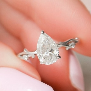 Twig Vine Branch Moissanite Bridal Ring Vintage 1.5ct Pear Engagement Ring 14K Rose Gold Moissanite Diamond Twisted Wedding Ring for Women