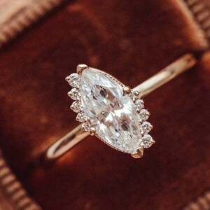 1 Ct Maquise Cut Moissanite Engagement Ring, Cluster Ring, 14K Yellow Gold Wedding Ring, Anniversary Gift, Dainty Bridal Ring, Proposal Ring