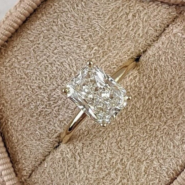10*8MM Radiant Cut Moissanite Engagement Ring,14K Yellow Gold Wedding Ring,Anniversary Ring,Dainty Bridal Ring,Promise Ring,Gift for Her