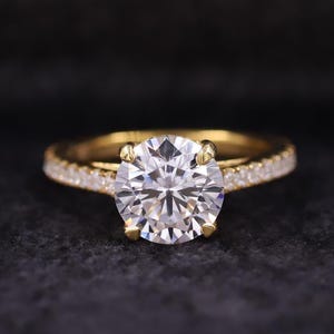Round Brilliant Cut Lab Grown Diamond Solitaire Ring, 14k Yellow Gold 6 Prong Engagement Ring, Excellent Cut Lab Diamond, Gift for Wife
