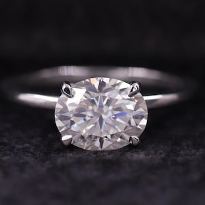 2.0 CT Oval Cut Lab Grown Engagement Ring, East West Prong Setting Anniversary Ring Solitaire Wedding Ring, Promise Ring, Gift For Her