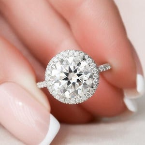 2 CT Round Moissanite Engagement Ring, Round Halo Ring, Wedding Ring, Round Cut Ring, Promise Ring, Diamond Simulant, Sterling Silver Ring.