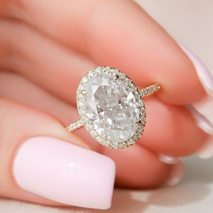 2.5 CT Oval Moissanite Ring With Halo And Diamond On Prong With Pave Eternity Engagement Ring for Her, Promise Ring, Birthday Gift for Wife