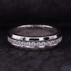 Men's Diamond Wedding Band, 14K Gold Lab Grown Diamond Matt Finished Channel Set Band For Men, Anniversary Gift, 5.2 MM Broad Band for Him