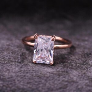 Radiant Cut F Color VVS2 Clarity IGI Certified Elongated Radiant Cut Lab Grown Diamond Solitaire Engagement Ring 14K Solid Rose Gold Ring