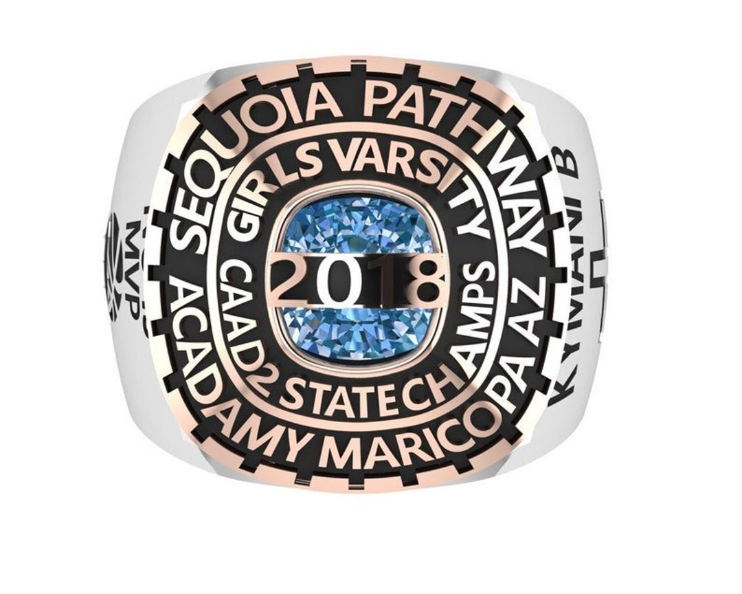 High School Class Ring, Cushion Cut Gemstone Accent Engravable Class ...