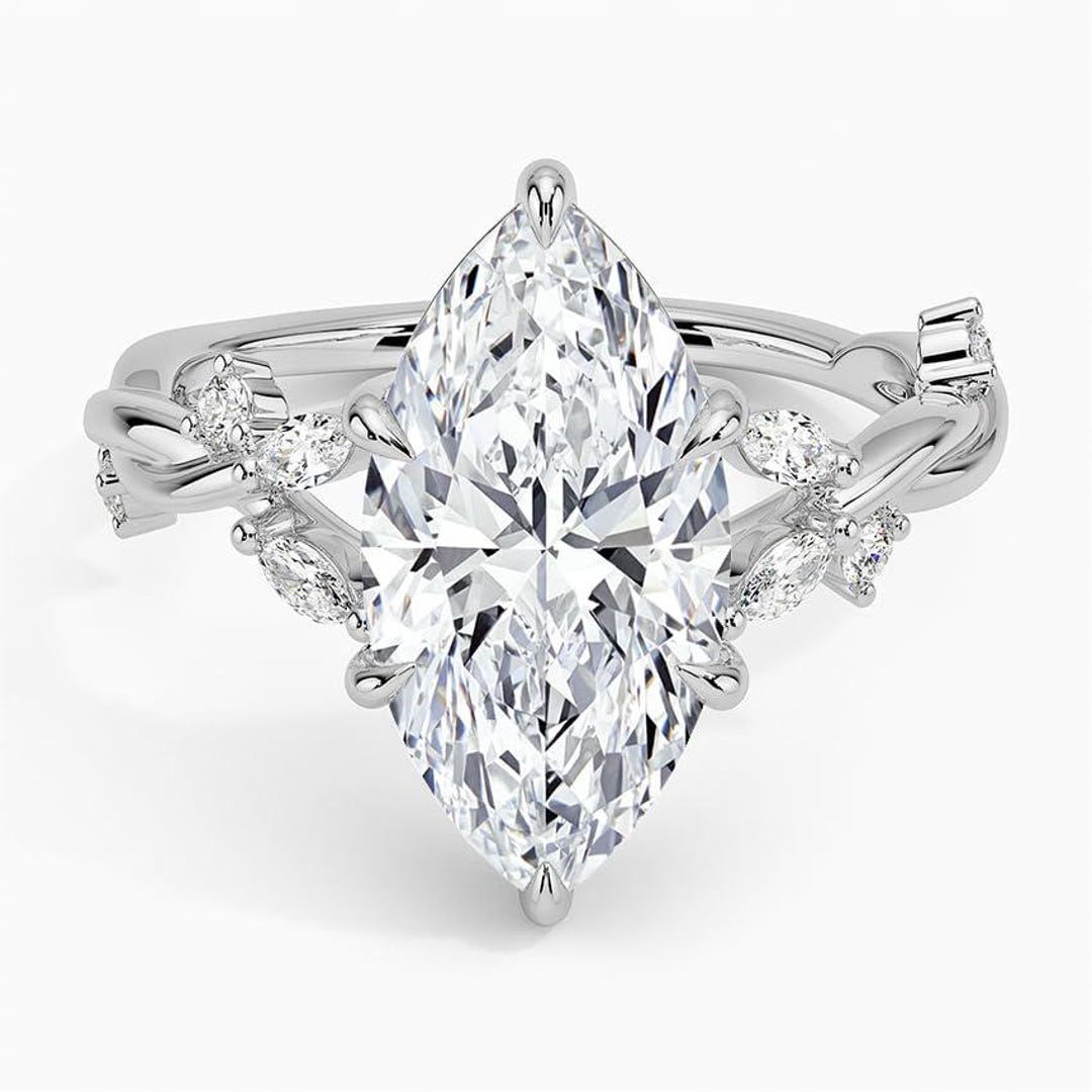 Nature Inspired Engagement Ring in Marquise Cut Lab Grown Diamond ...