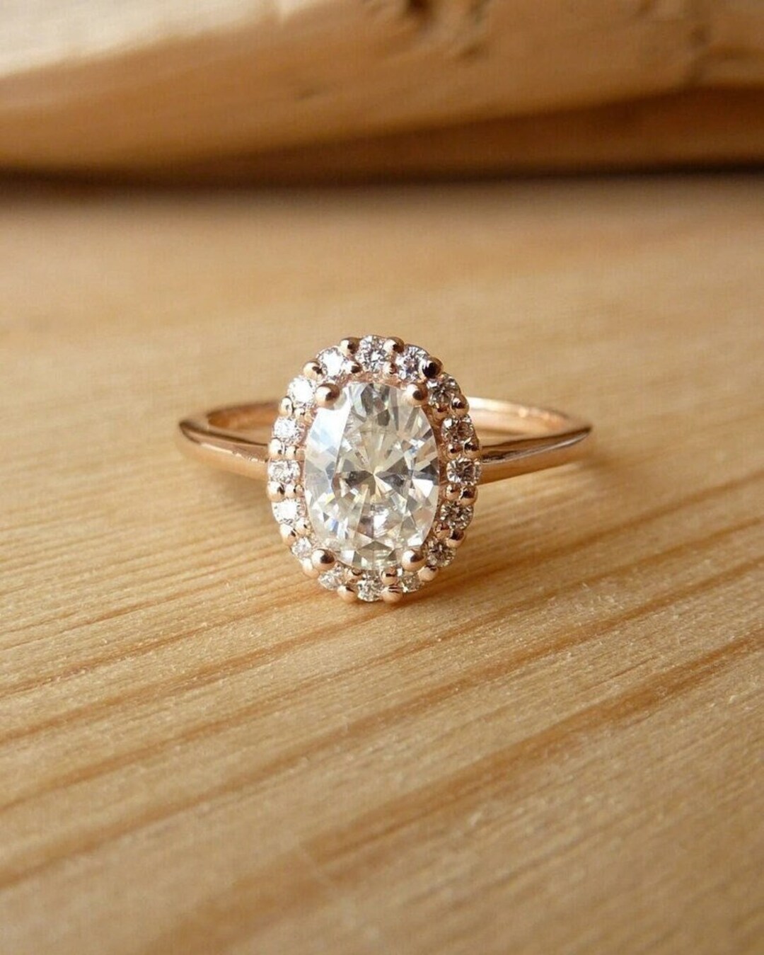 2 CT Oval Cut Moissanite Engagement Ring, Halo Set 14K Solid Gold ...