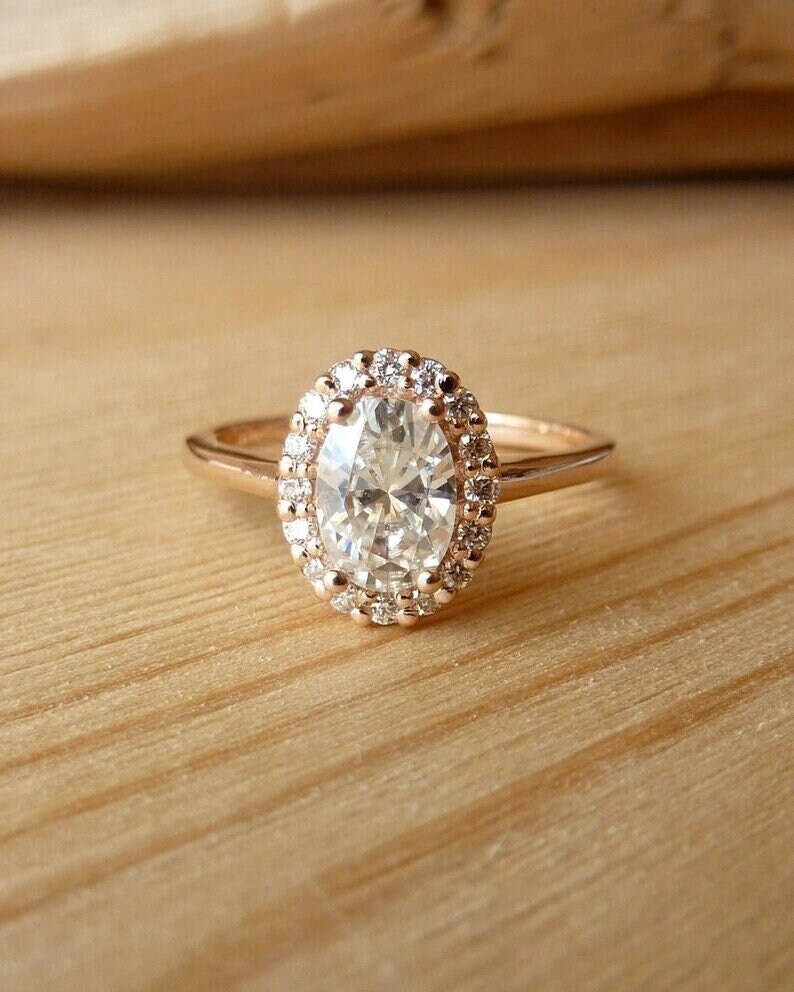 2 CT Oval Cut Moissanite Engagement Ring, Halo Set 14K Solid Gold ...