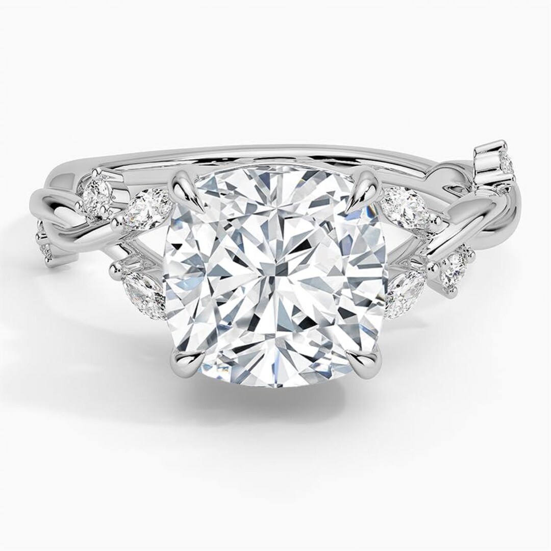 Nature Inspired Engagement Ring in Cushion Cut Lab Grown Diamond ...