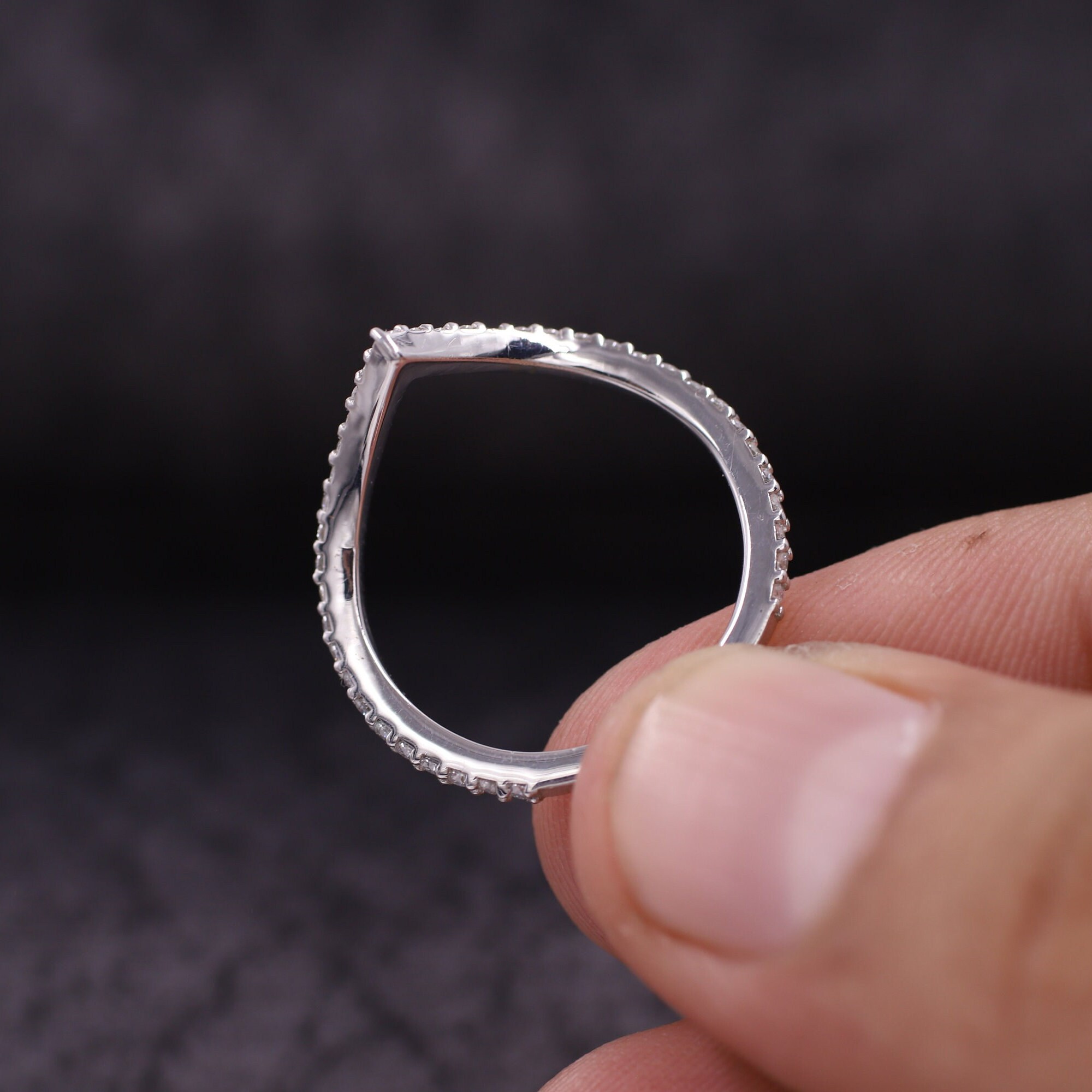 14k Gold Curve Ring, Solid Gold Curved Wedding Ring Women, Dainty ...