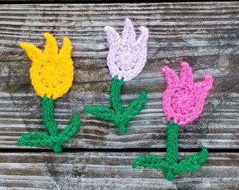 Tulip Applique Crochet Pattern, PDF Download, Flower Embellishment