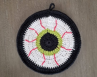 Bloodshot Eyeball Potholder Crochet Pattern, PDF Download, Halloween Decoration