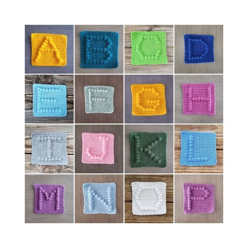 alphabet afghan square crochet pattern bobble afghan square etsy
